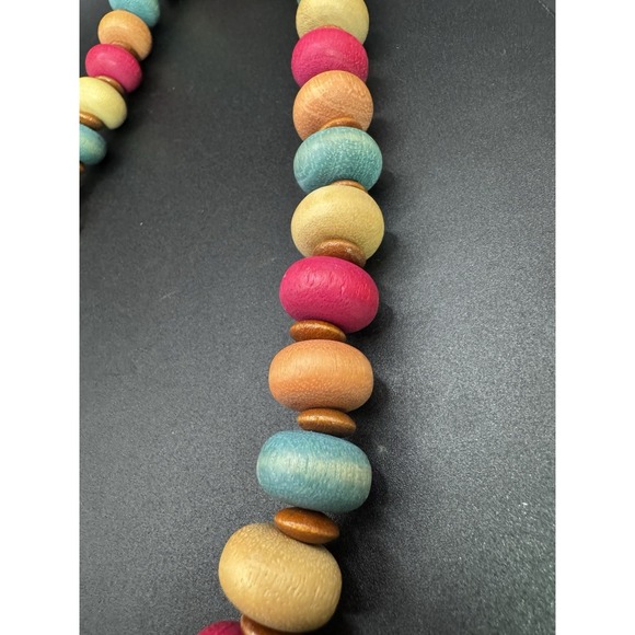 Vintage Chunky Multi Colored Wood Bead Necklace - 14.5" Drop - Picture 6 of 6
